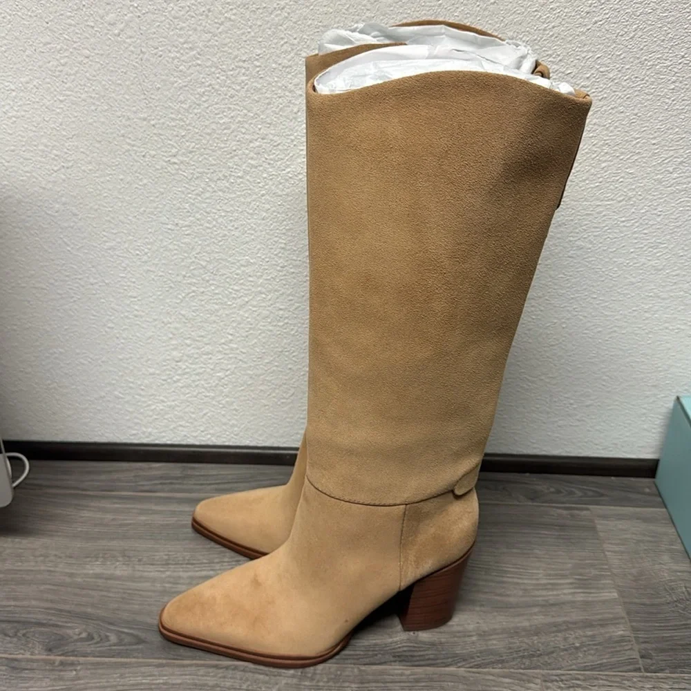 Franco Sarto Jasmine Knee High Boot In Pastorial Taupe Beige Suede